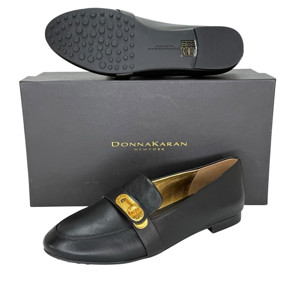 Donna Karan Thompson Black Leather Turnbuckle Womens Loafers Size 6M - Picture 12 of 13